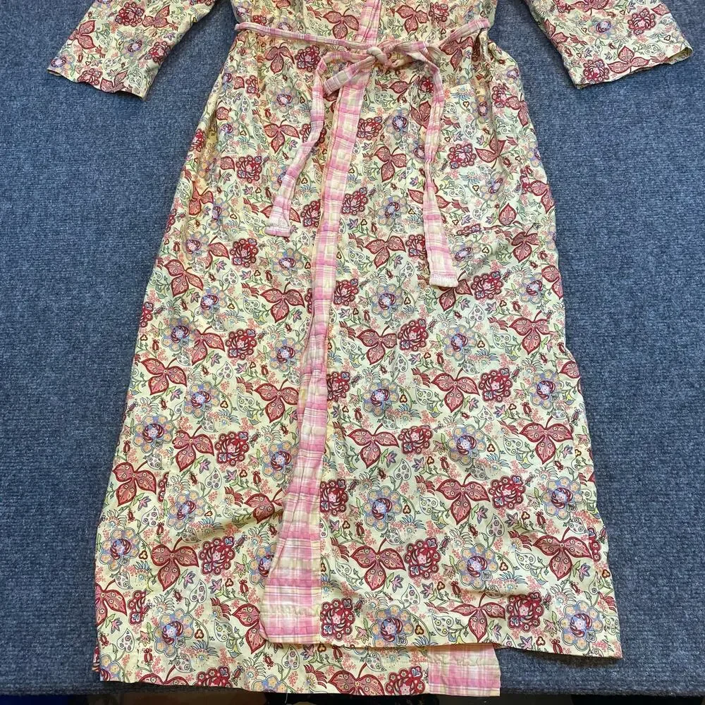 Vintage Boudoir Bebe Womens XL Pink Cream Red Floral Sleepwear Long Cotton Robe